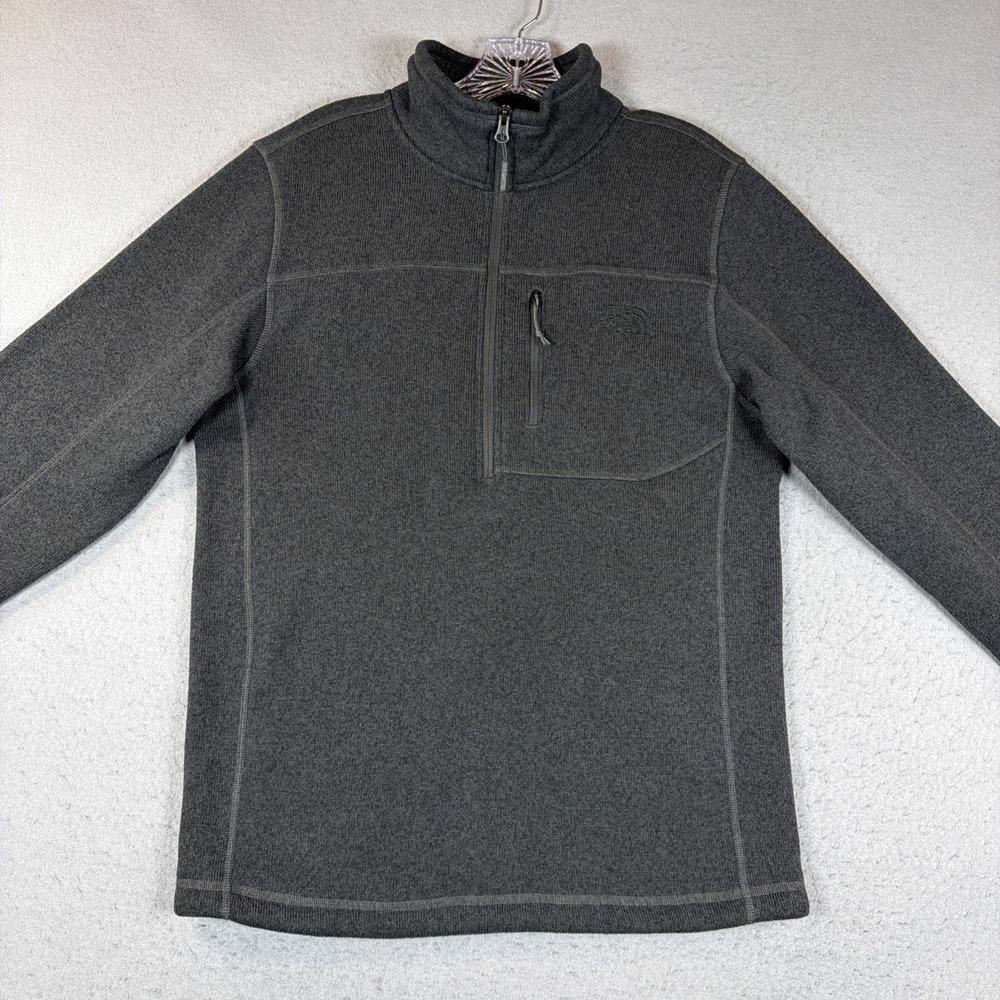The North Face Mens Small Quarter Zip Sweater Pullover Black Sherpa Lined